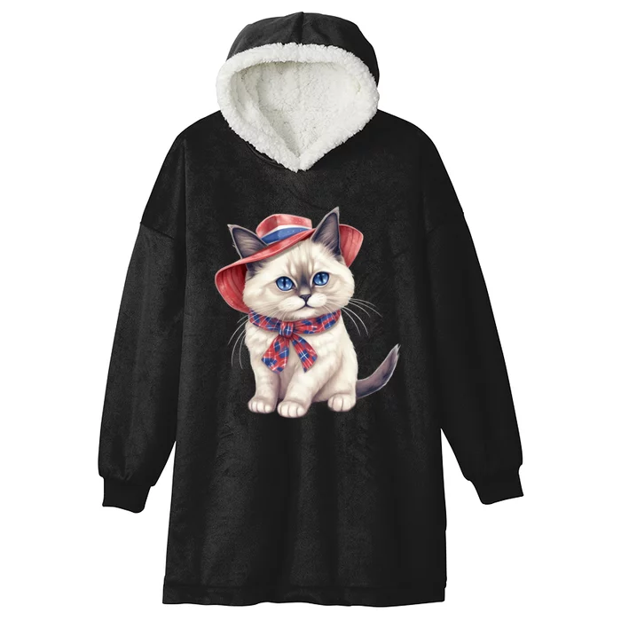 American Cat 4th Of July Cat Patriotic Cats Birman Kitten Hooded Wearable Blanket