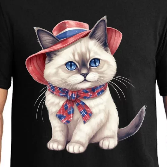 American Cat 4th Of July Cat Patriotic Cats Birman Kitten Pajama Set