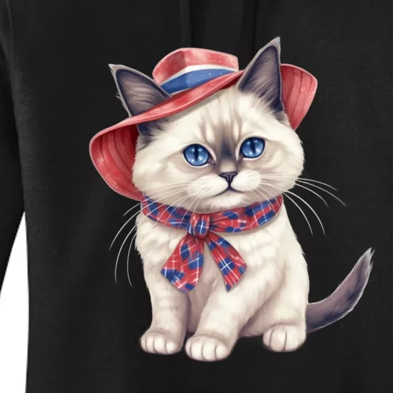 American Cat 4th Of July Cat Patriotic Cats Birman Kitten Women's Pullover Hoodie