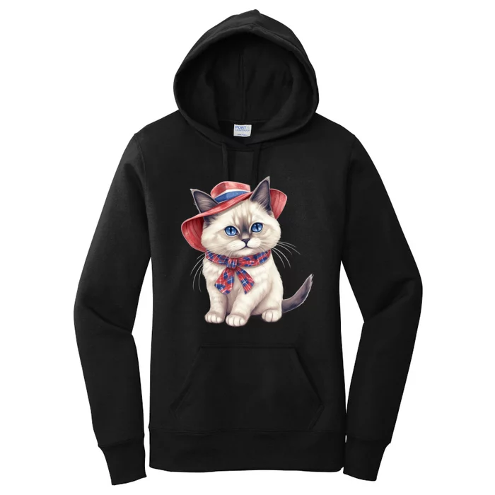 American Cat 4th Of July Cat Patriotic Cats Birman Kitten Women's Pullover Hoodie