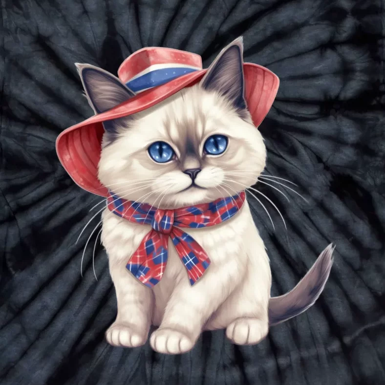 American Cat 4th Of July Cat Patriotic Cats Birman Kitten Tie-Dye T-Shirt