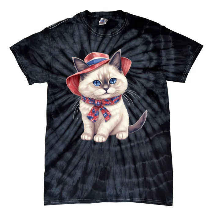 American Cat 4th Of July Cat Patriotic Cats Birman Kitten Tie-Dye T-Shirt