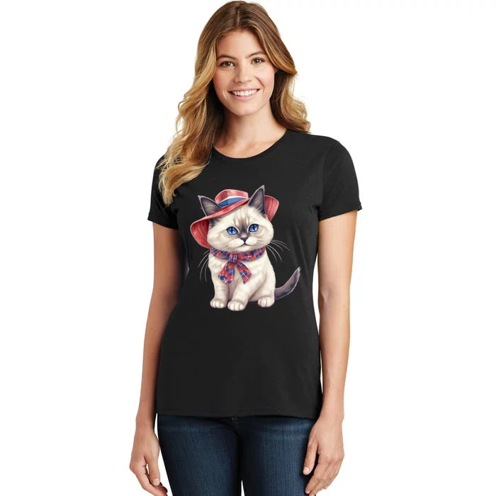 American Cat 4th Of July Cat Patriotic Cats Birman Kitten Women's T-Shirt