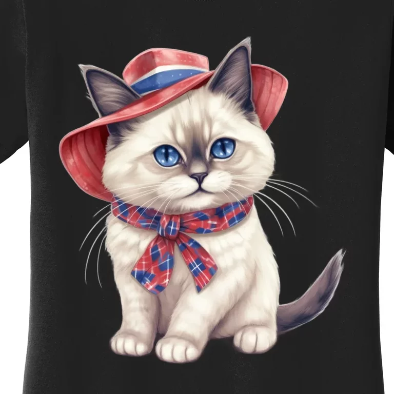 American Cat 4th Of July Cat Patriotic Cats Birman Kitten Women's T-Shirt