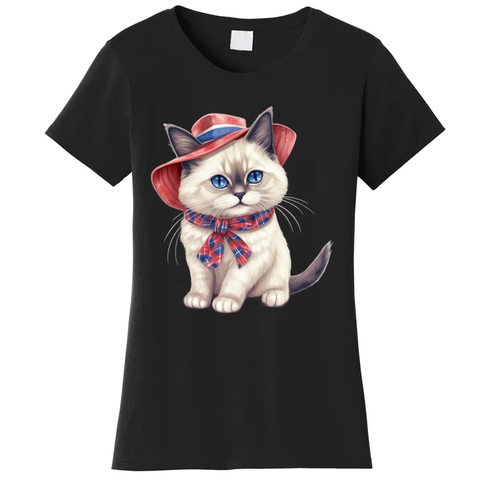 American Cat 4th Of July Cat Patriotic Cats Birman Kitten Women's T-Shirt