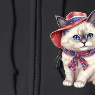 American Cat 4th Of July Cat Patriotic Cats Birman Kitten Full Zip Hoodie