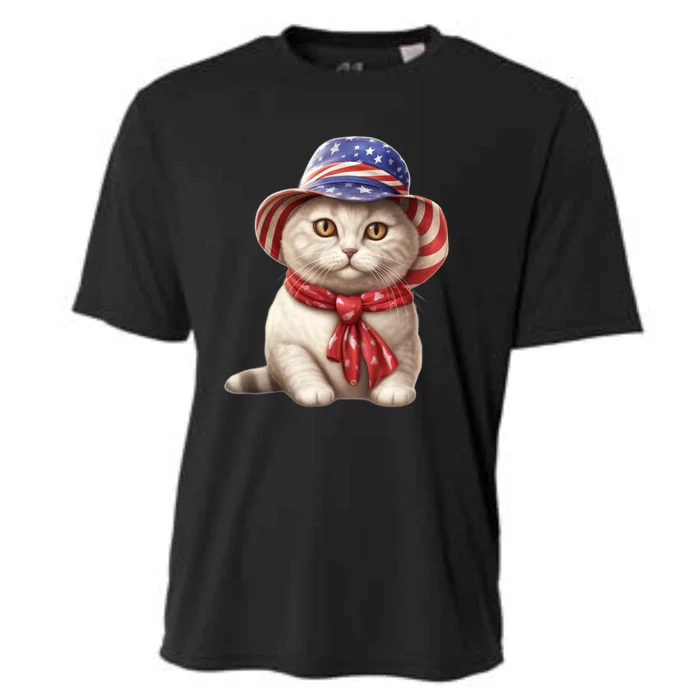 American Cat 4th Of July Cat Patriotic Cats British Shorthair Kitten Cooling Performance Crew T-Shirt