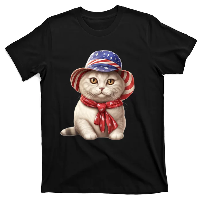 American Cat 4th Of July Cat Patriotic Cats British Shorthair Kitten T-Shirt