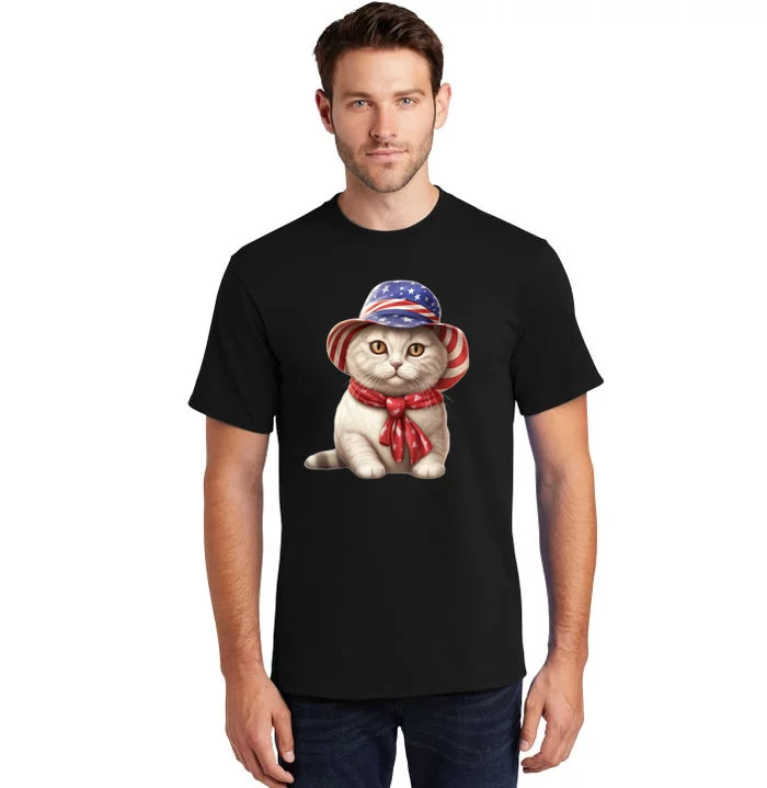 American Cat 4th Of July Cat Patriotic Cats British Shorthair Kitten Tall T-Shirt