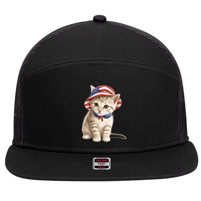 American Cat 4th Of July Cat Patriotic Cats Siberian Kitten 7 Panel Mesh Trucker Snapback Hat