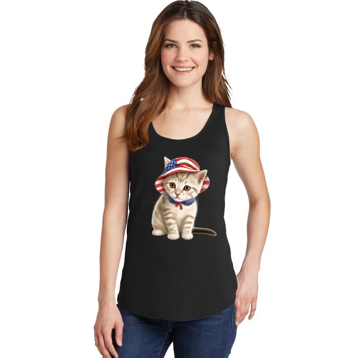 American Cat 4th Of July Cat Patriotic Cats Siberian Kitten Ladies Essential Tank