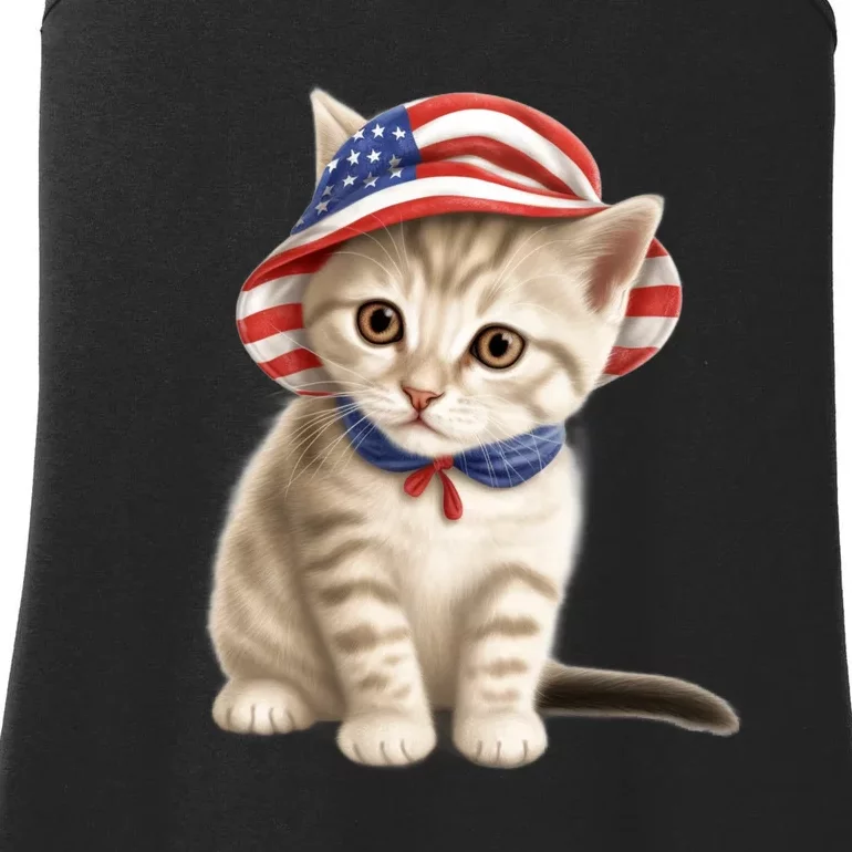 American Cat 4th Of July Cat Patriotic Cats Siberian Kitten Ladies Essential Tank