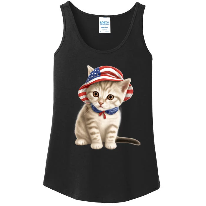 American Cat 4th Of July Cat Patriotic Cats Siberian Kitten Ladies Essential Tank