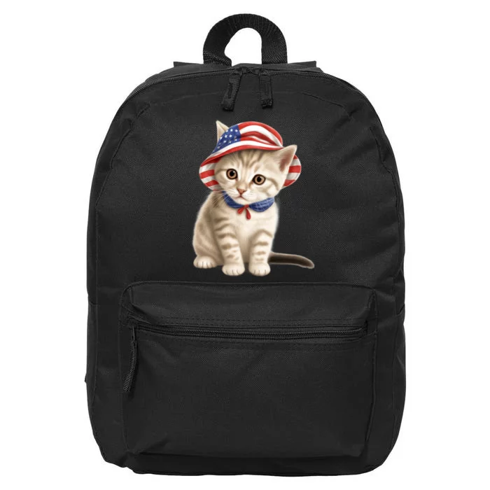 American Cat 4th Of July Cat Patriotic Cats Siberian Kitten 16 in Basic Backpack