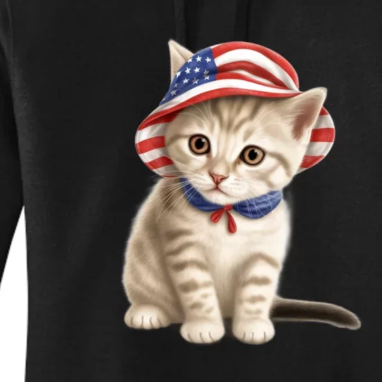 American Cat 4th Of July Cat Patriotic Cats Siberian Kitten Women's Pullover Hoodie