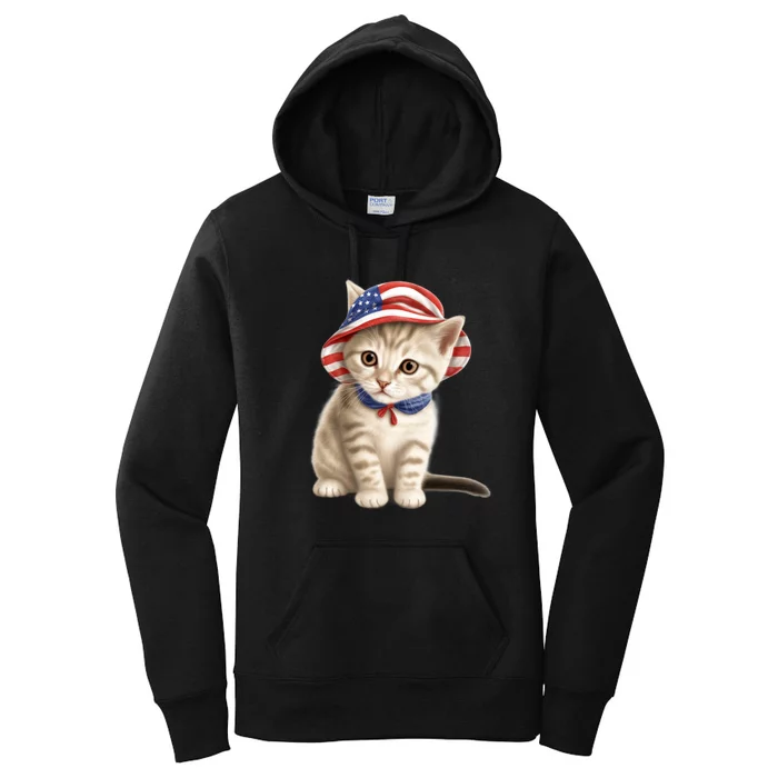 American Cat 4th Of July Cat Patriotic Cats Siberian Kitten Women's Pullover Hoodie