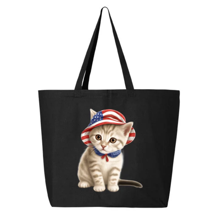 American Cat 4th Of July Cat Patriotic Cats Siberian Kitten 25L Jumbo Tote