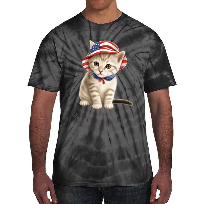 American Cat 4th Of July Cat Patriotic Cats Siberian Kitten Tie-Dye T-Shirt