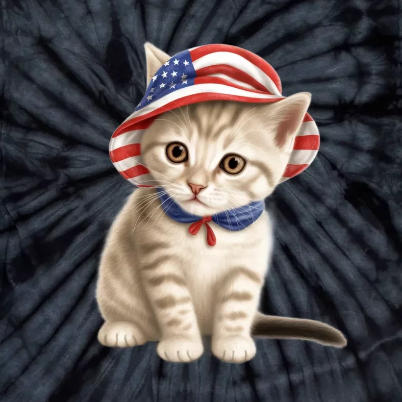 American Cat 4th Of July Cat Patriotic Cats Siberian Kitten Tie-Dye T-Shirt