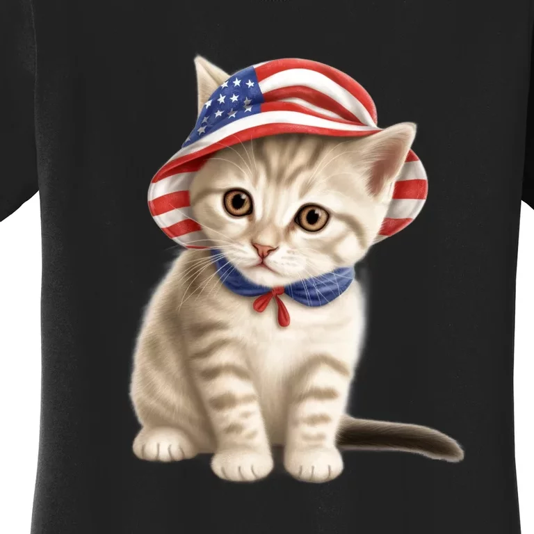 American Cat 4th Of July Cat Patriotic Cats Siberian Kitten Women's T-Shirt