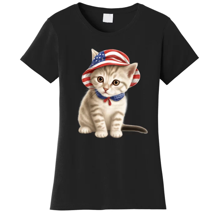 American Cat 4th Of July Cat Patriotic Cats Siberian Kitten Women's T-Shirt