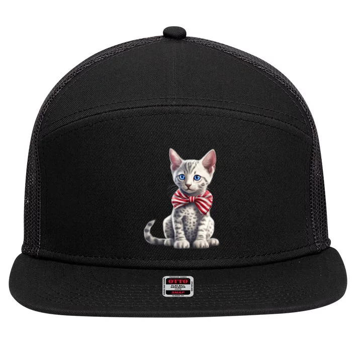 American Cat 4th Of July Cat Patriotic Cats Egyptian Mau Kitten 7 Panel Mesh Trucker Snapback Hat