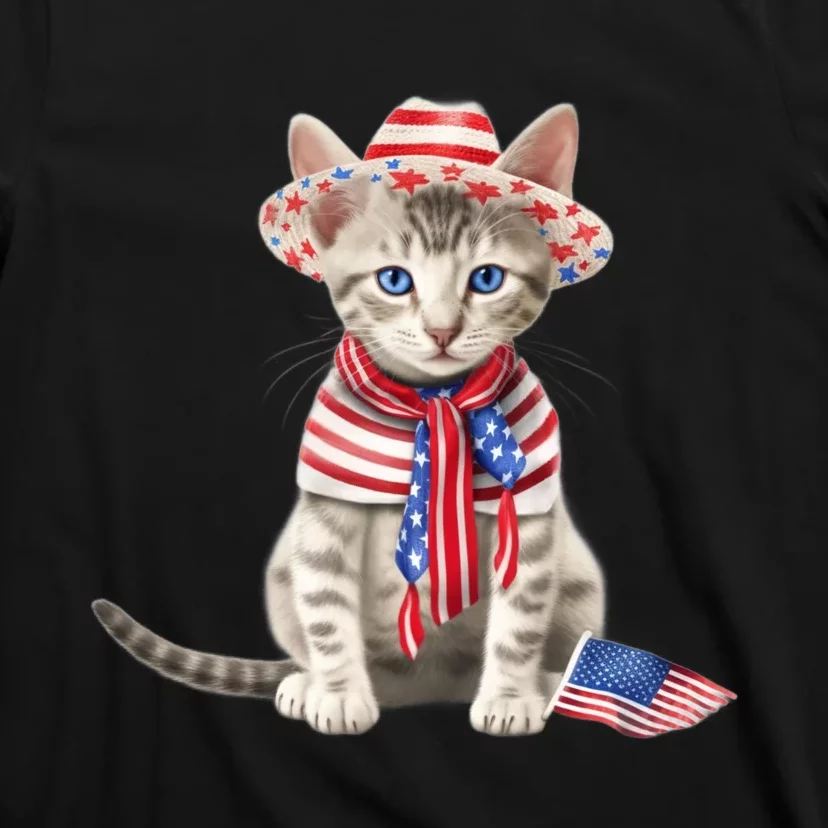 American Cat 4th Of July Cat Patriotic Cats Egyptian Mau Kitten T-Shirt