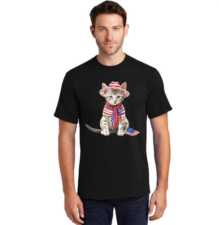 American Cat 4th Of July Cat Patriotic Cats Egyptian Mau Kitten Tall T-Shirt