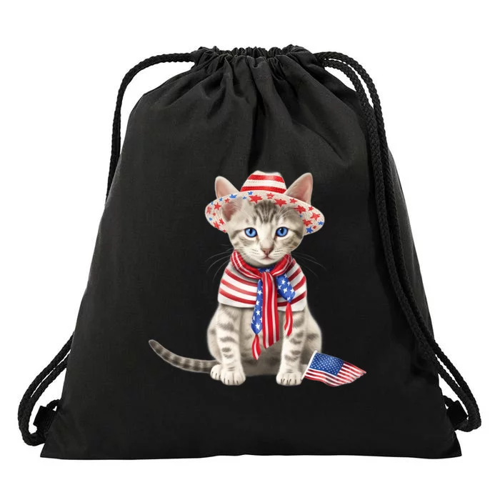 American Cat 4th Of July Cat Patriotic Cats Egyptian Mau Kitten Drawstring Bag