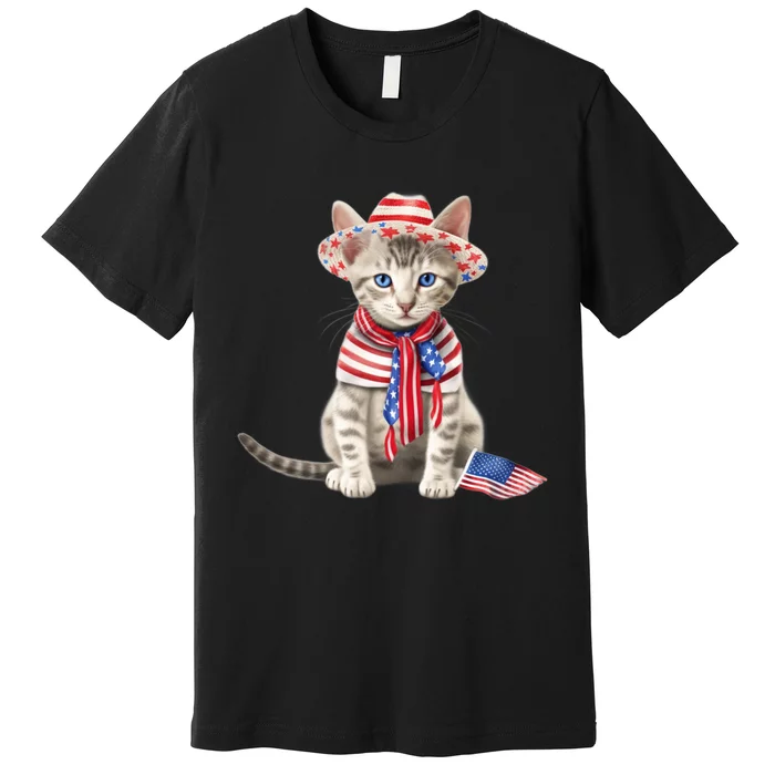 American Cat 4th Of July Cat Patriotic Cats Egyptian Mau Kitten Premium T-Shirt