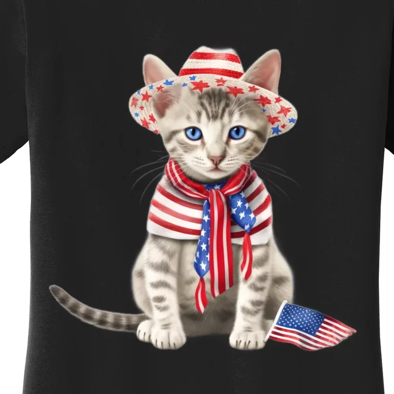 American Cat 4th Of July Cat Patriotic Cats Egyptian Mau Kitten Women's T-Shirt