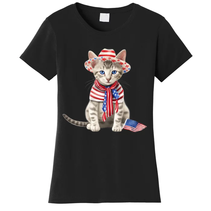 American Cat 4th Of July Cat Patriotic Cats Egyptian Mau Kitten Women's T-Shirt