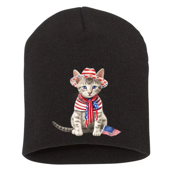 American Cat 4th Of July Cat Patriotic Cats Egyptian Mau Kitten Short Acrylic Beanie