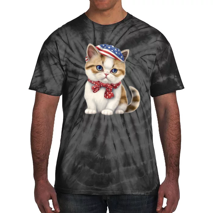 American Cat 4th Of July Cat Patriotic Cats Exotic Shorthair Kitten Tie-Dye T-Shirt