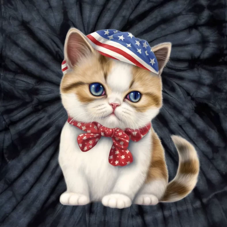 American Cat 4th Of July Cat Patriotic Cats Exotic Shorthair Kitten Tie-Dye T-Shirt