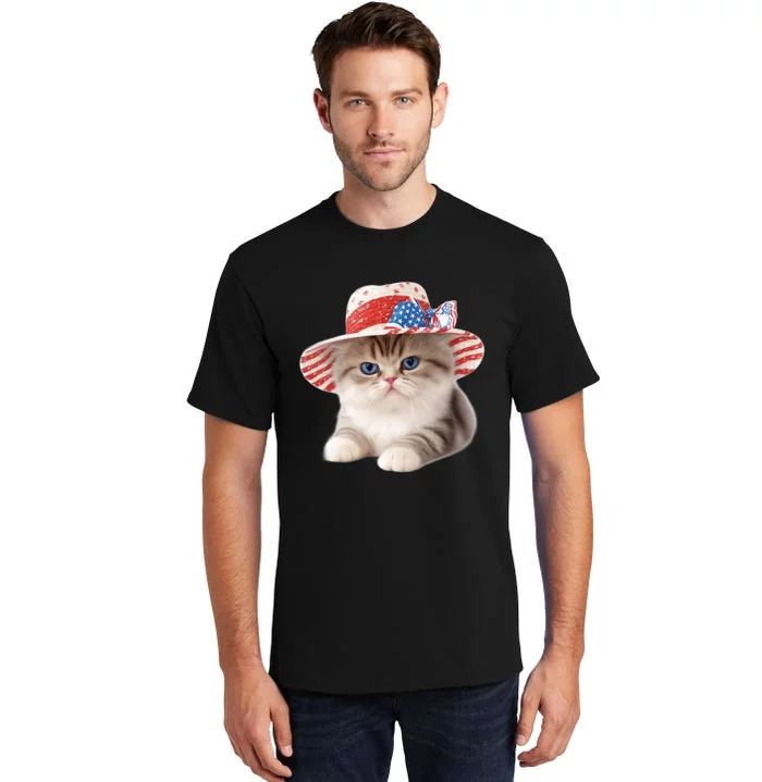 American Cat 4th Of July Cat Patriotic Cats Exotic Shorthair Kitten Tall T-Shirt