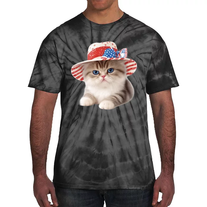 American Cat 4th Of July Cat Patriotic Cats Exotic Shorthair Kitten Tie-Dye T-Shirt