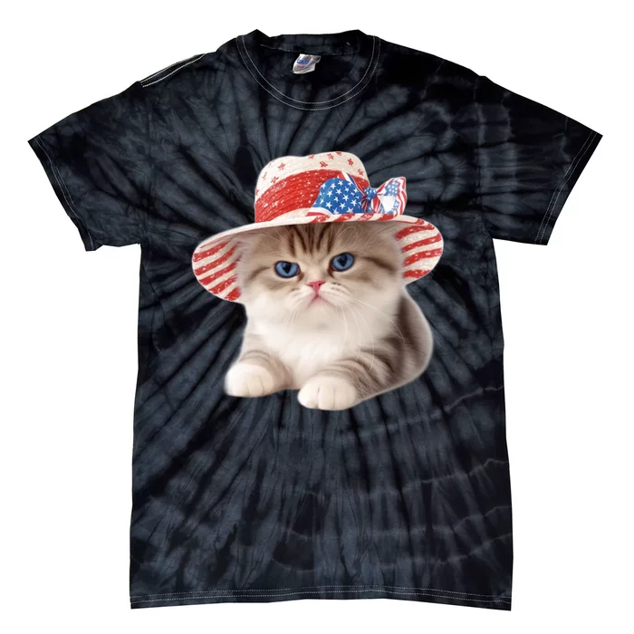 American Cat 4th Of July Cat Patriotic Cats Exotic Shorthair Kitten Tie-Dye T-Shirt