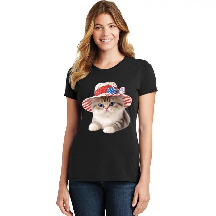 American Cat 4th Of July Cat Patriotic Cats Exotic Shorthair Kitten Women's T-Shirt