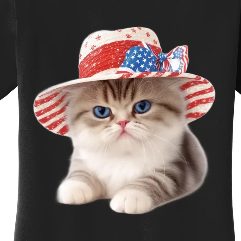 American Cat 4th Of July Cat Patriotic Cats Exotic Shorthair Kitten Women's T-Shirt