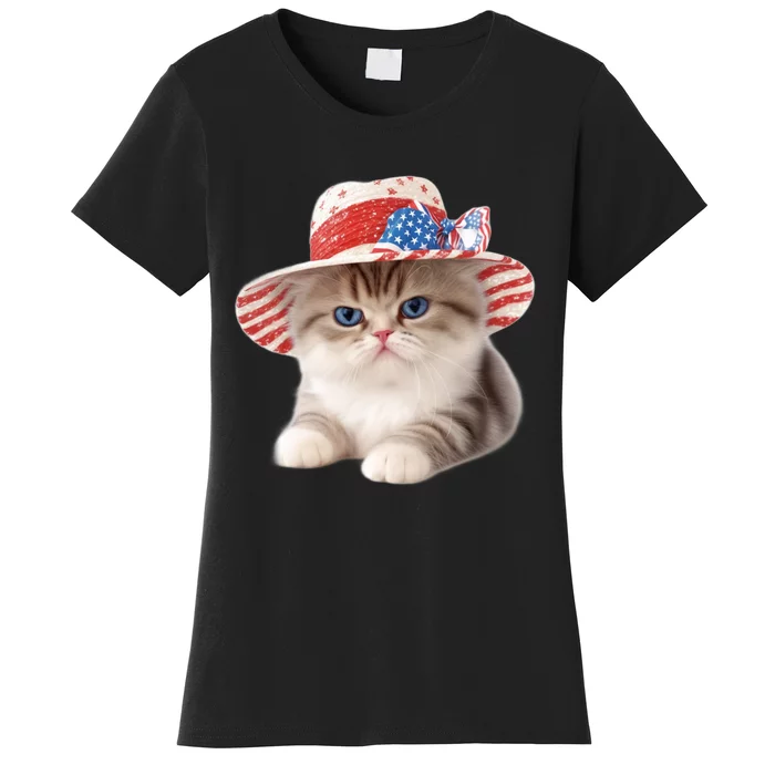 American Cat 4th Of July Cat Patriotic Cats Exotic Shorthair Kitten Women's T-Shirt