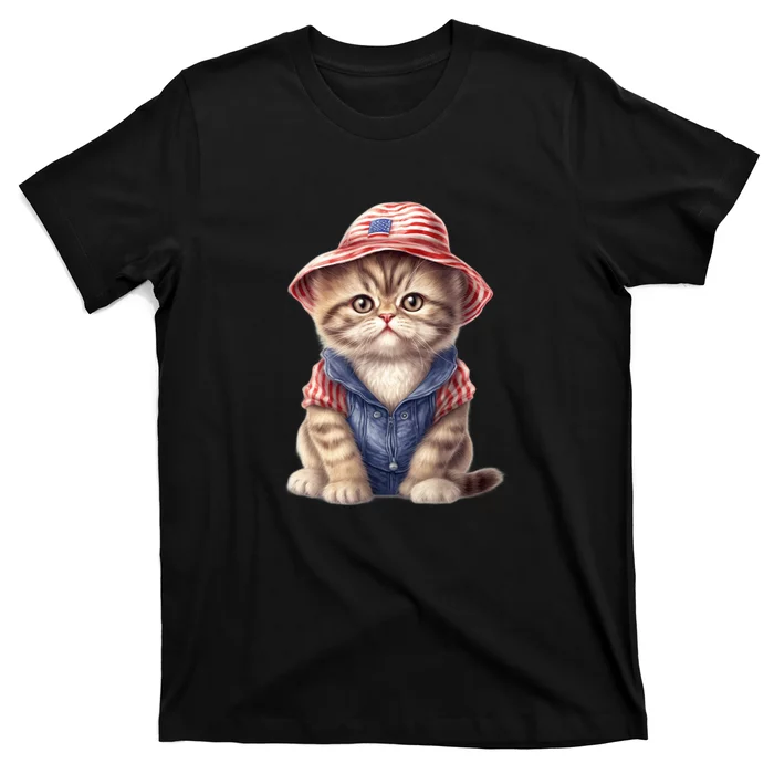 American Cat 4th Of July Cat Patriotic Cats Exotic Shorthair Kitten T-Shirt