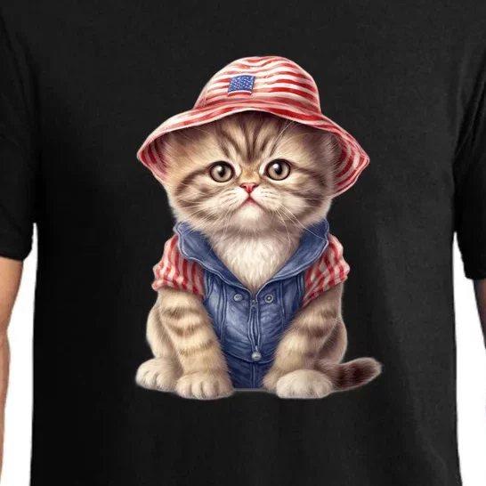 American Cat 4th Of July Cat Patriotic Cats Exotic Shorthair Kitten Pajama Set