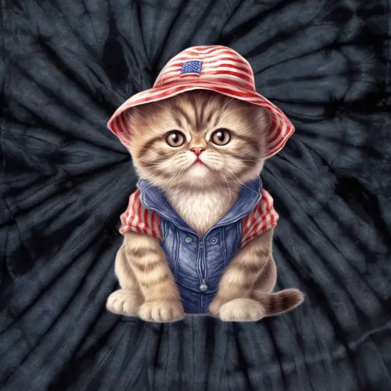 American Cat 4th Of July Cat Patriotic Cats Exotic Shorthair Kitten Tie-Dye T-Shirt