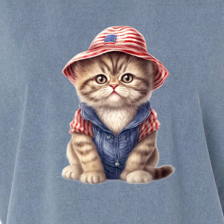 American Cat 4th Of July Cat Patriotic Cats Exotic Shorthair Kitten Garment-Dyed Women's Muscle Tee