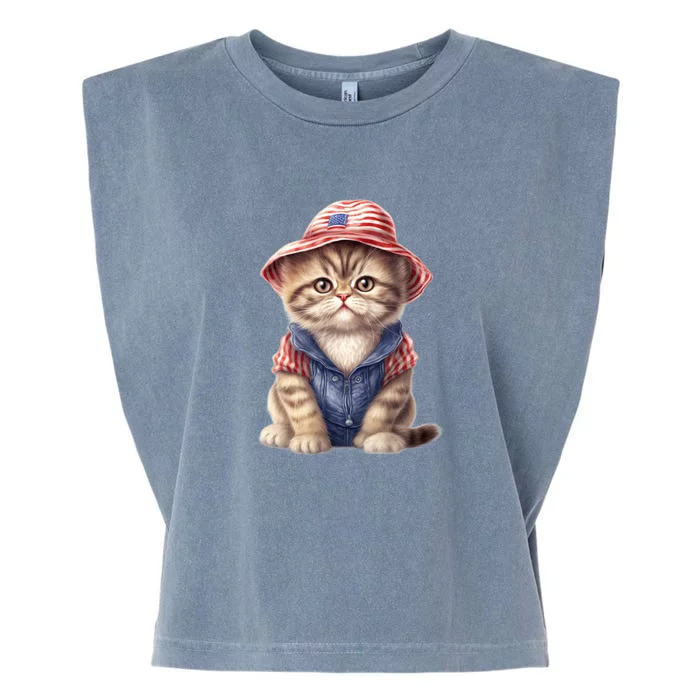 American Cat 4th Of July Cat Patriotic Cats Exotic Shorthair Kitten Garment-Dyed Women's Muscle Tee