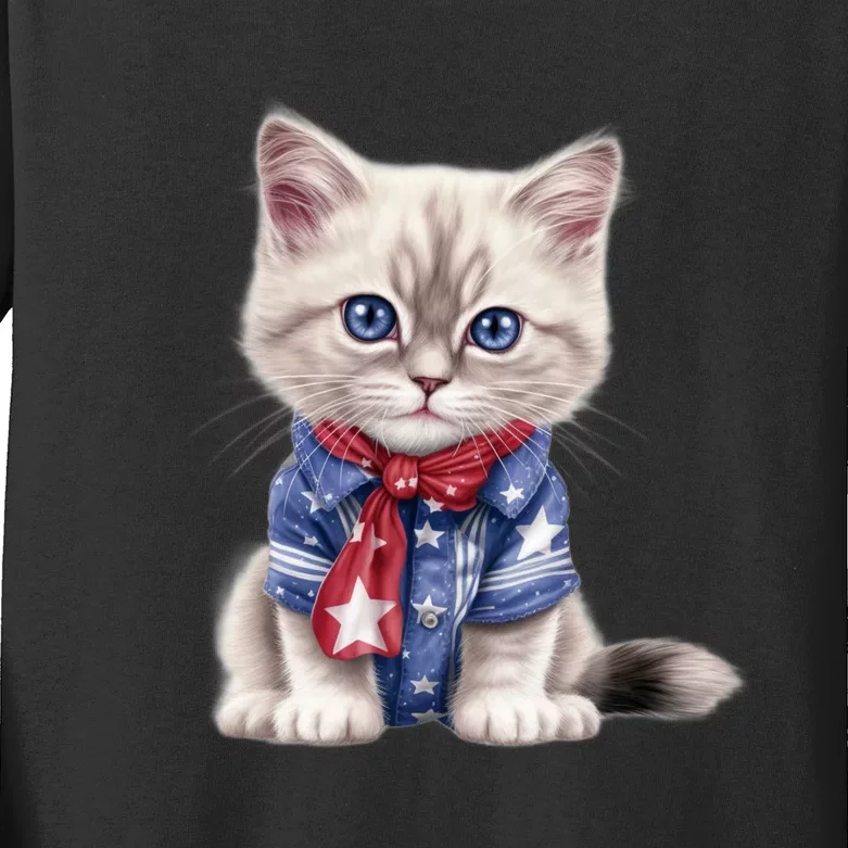 American Cat 4th Of July Cat Patriotic Cats Himalayan Kitten Kids Long Sleeve Shirt