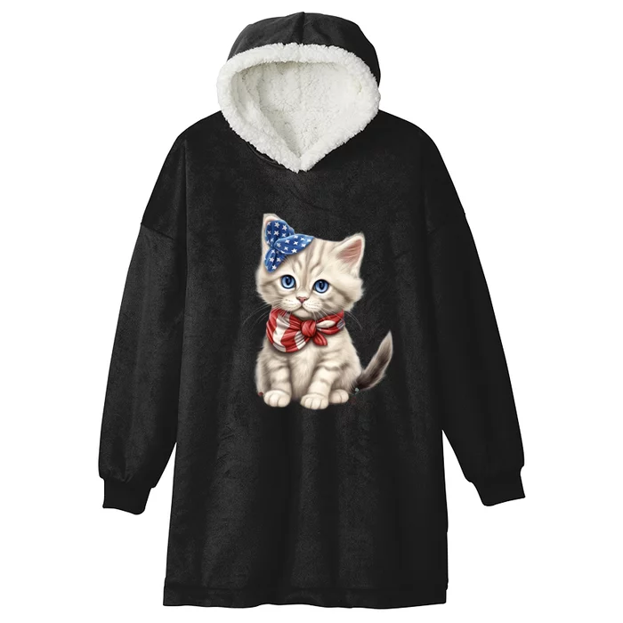 American Cat 4th Of July Cat Patriotic Cats Himalayan Kitten Hooded Wearable Blanket