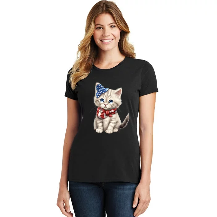 American Cat 4th Of July Cat Patriotic Cats Himalayan Kitten Women's T-Shirt