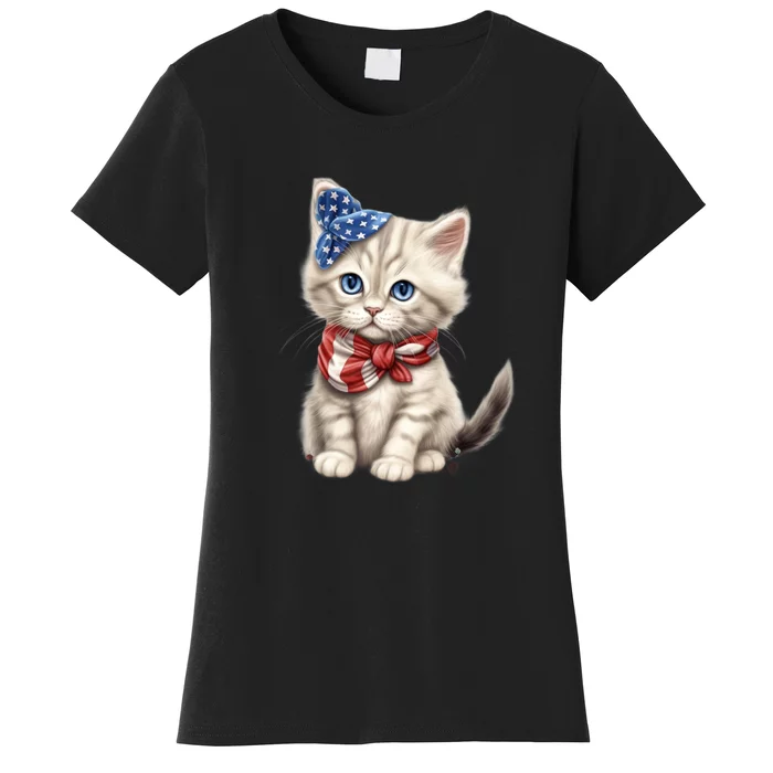 American Cat 4th Of July Cat Patriotic Cats Himalayan Kitten Women's T-Shirt